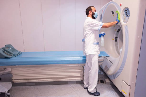 hospital worker cleaning the ward