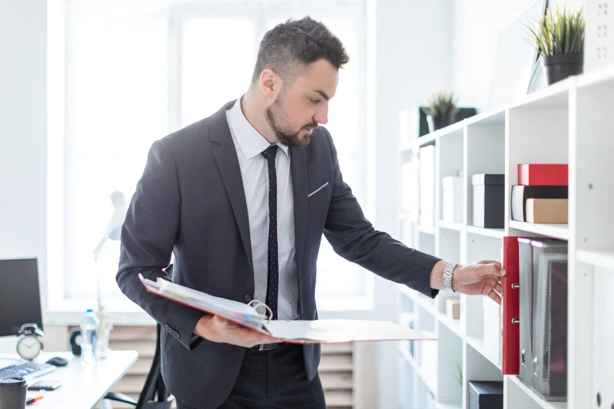 Businessman working at office desk