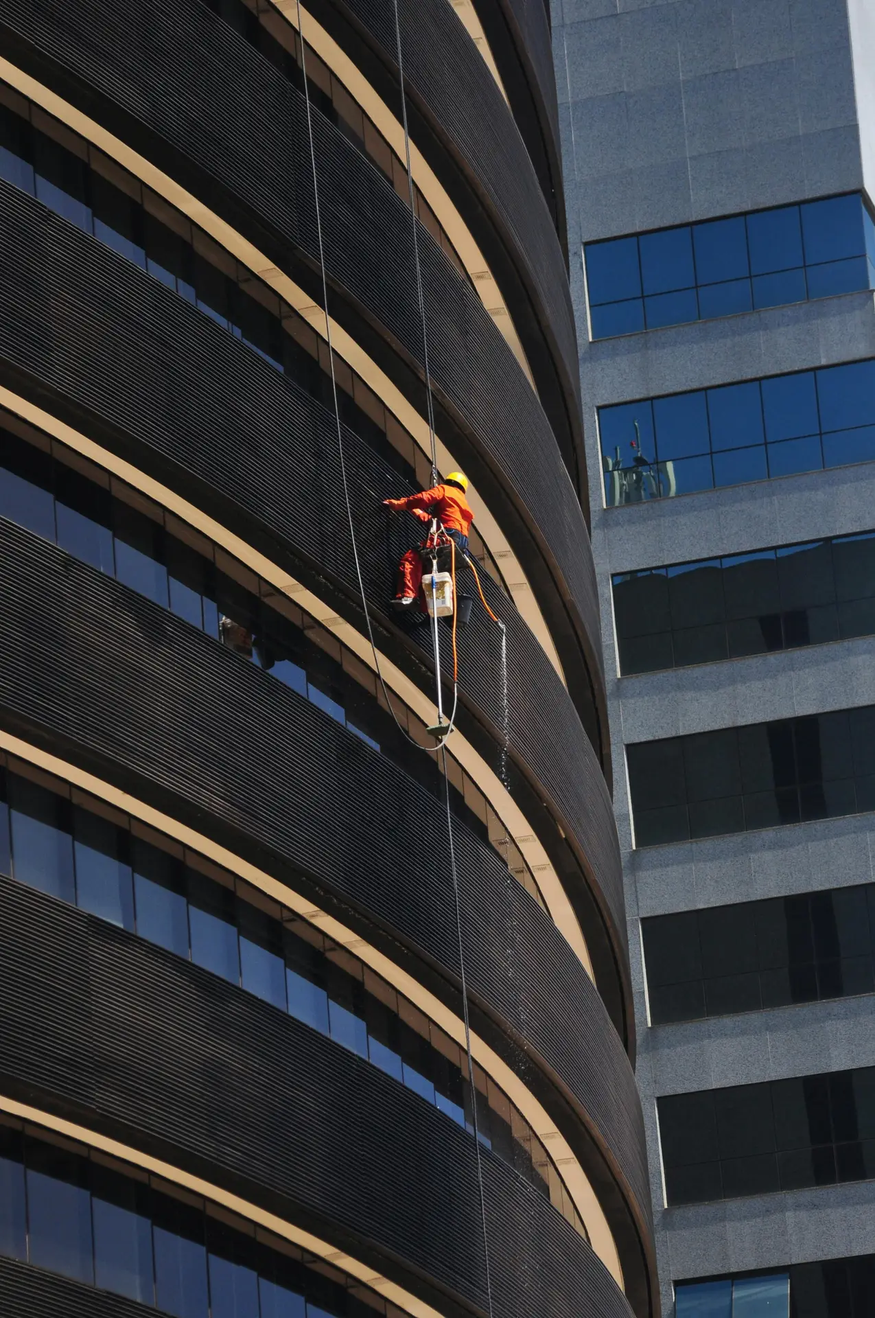 working on facade cleaning