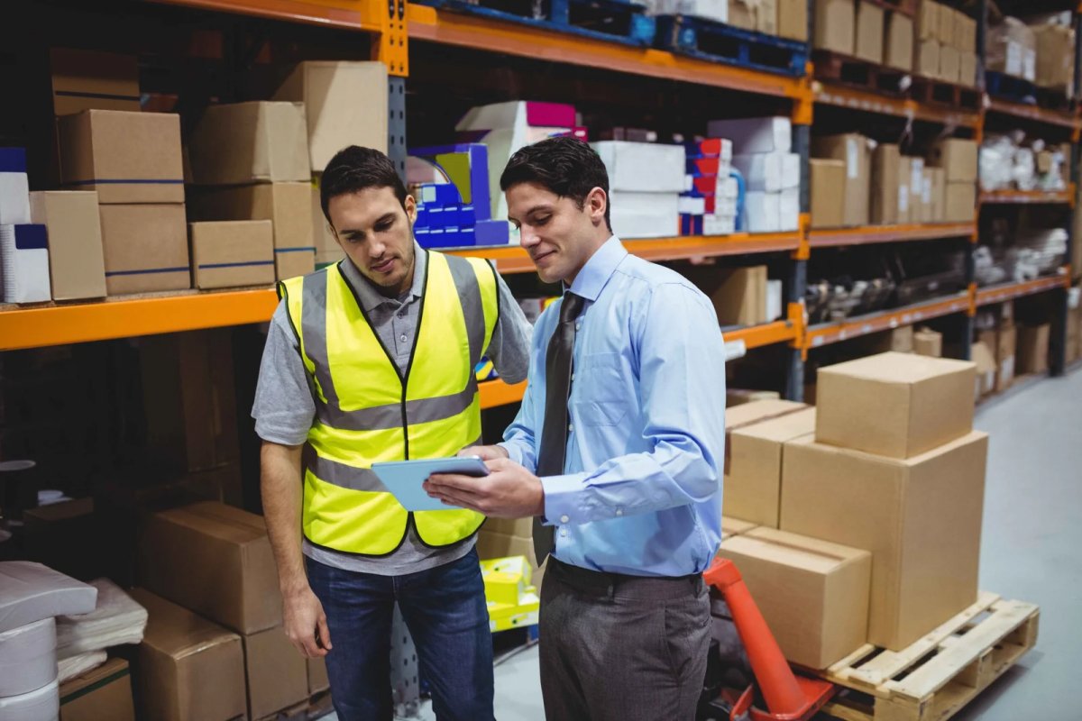 Warehouse worker with clipboard