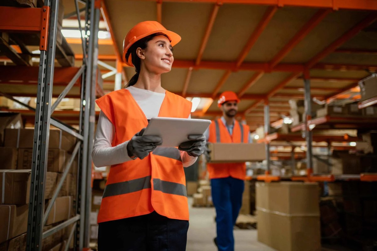 Warehouse worker looking down