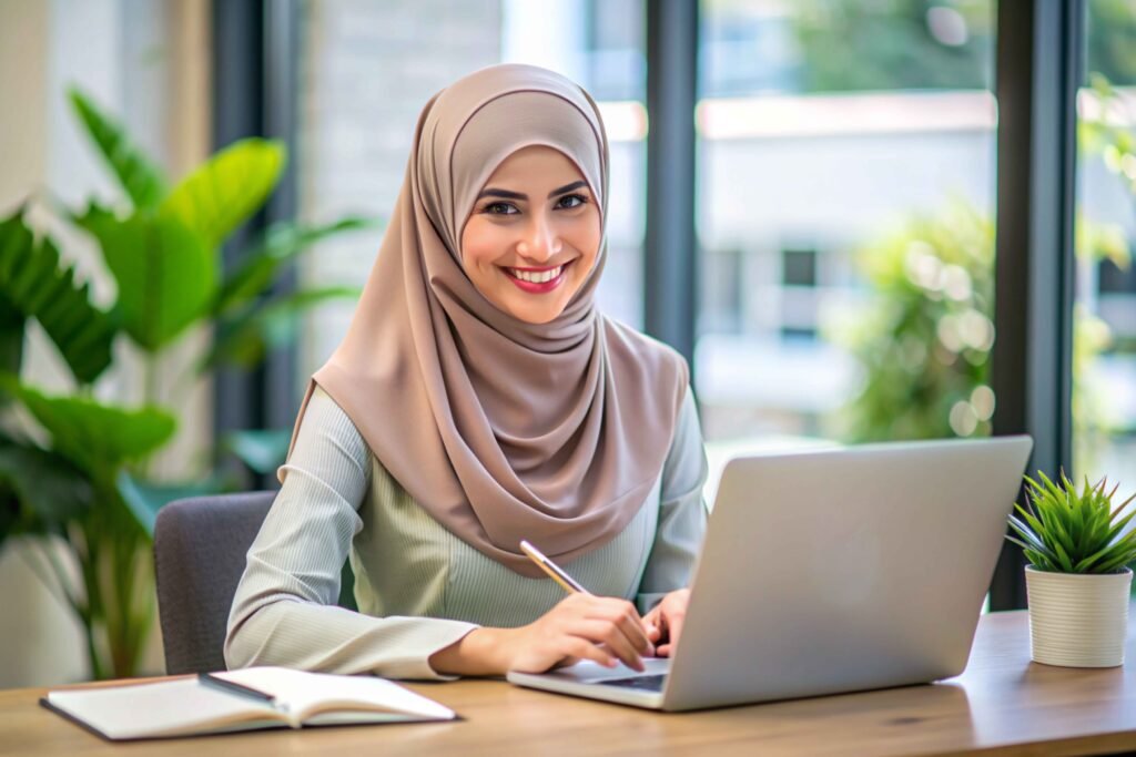 professional-business-young-woman-smiles-happily-while-she-works