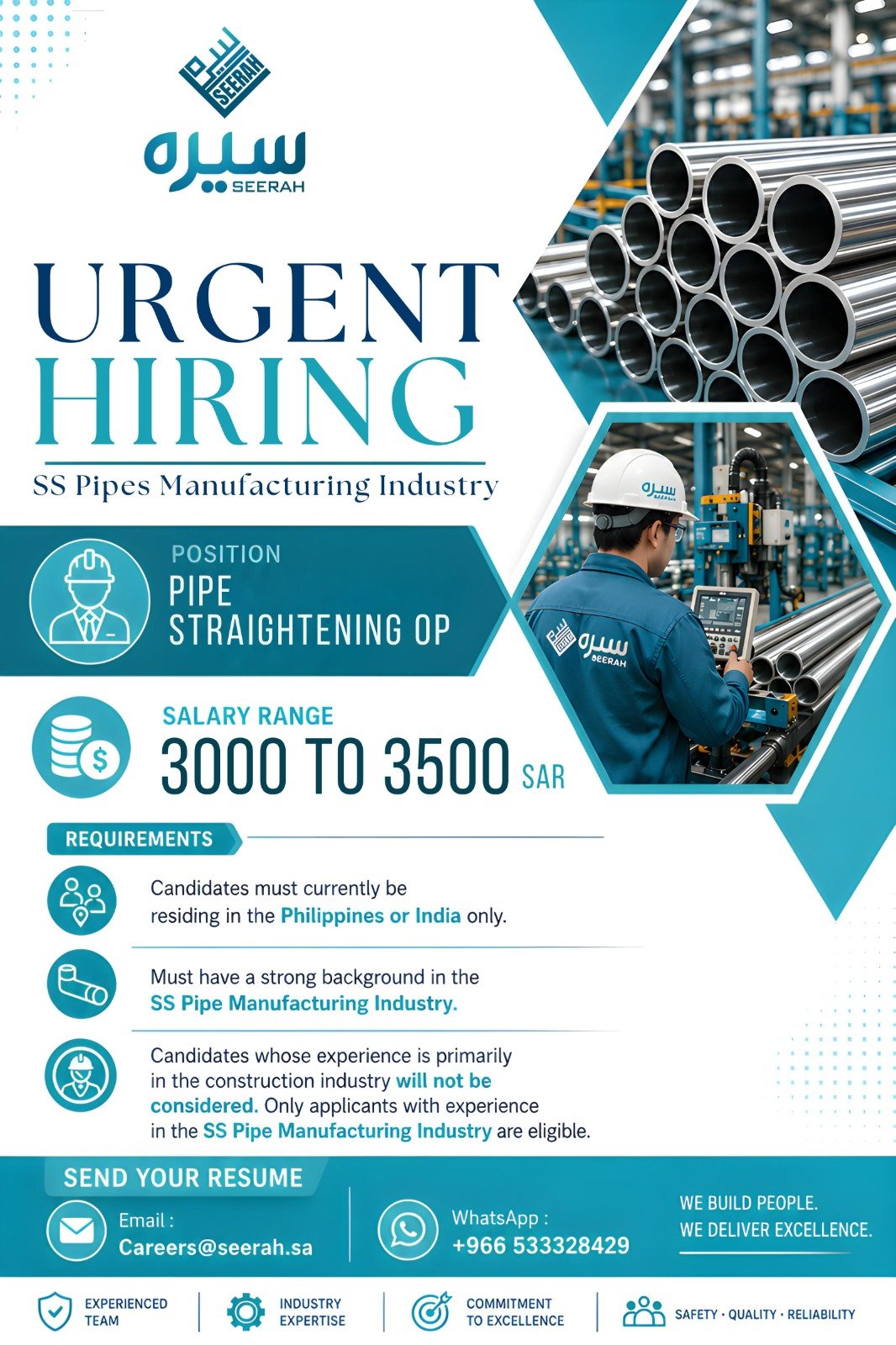 Pipe straightening operation